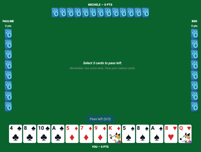 Hearts game board