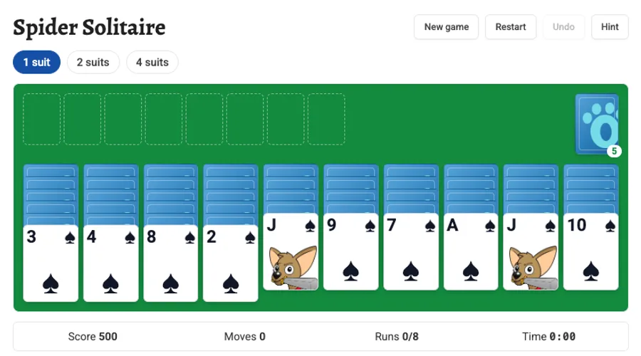 Spider Solitaire game board