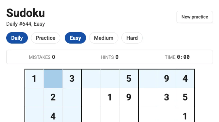 Sudoku puzzle grid