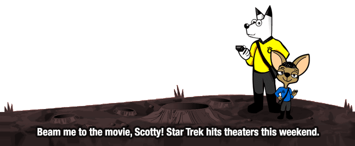 Arfie boldly going where no dog has gone before — Star Trek edition.